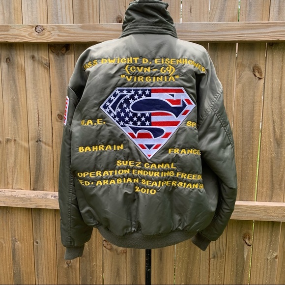 Vintage Air Pilot USS Dwight Eisenhower Bomber Flight Jacket - Picture 3 of 14